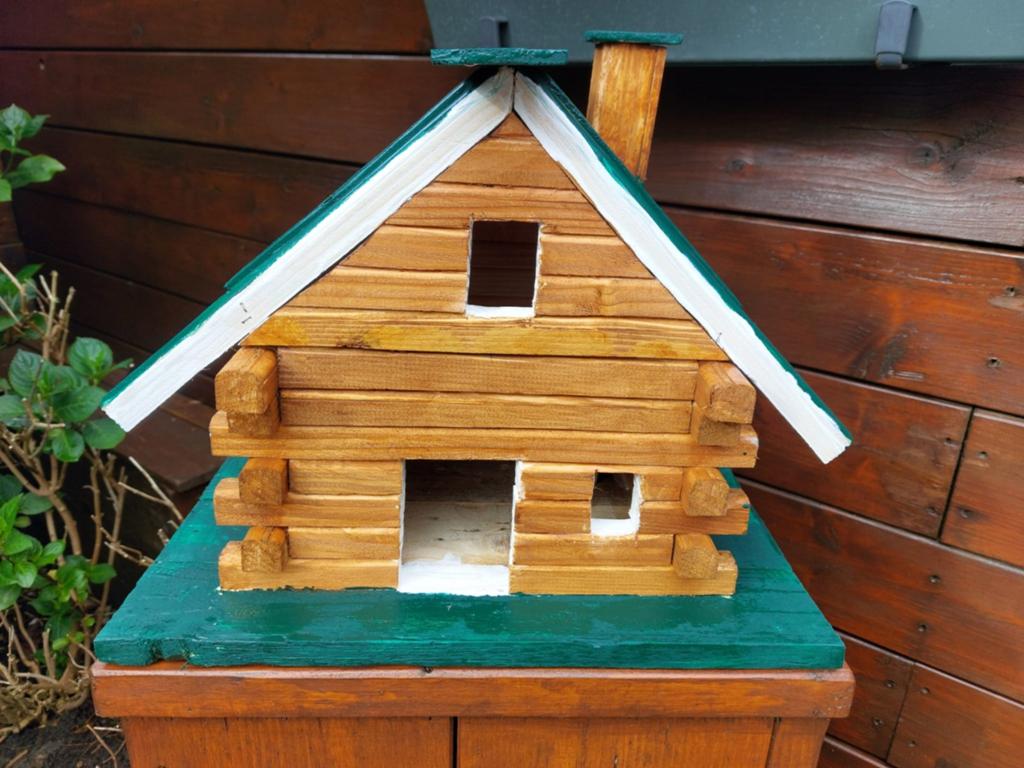 Handgemaakt houten vogelhuisje - Blokhut stijl, Ophalen, Gebruikt