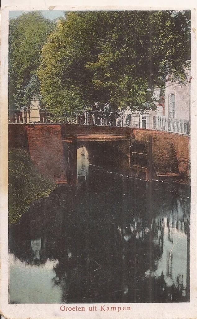 Groet uit Kampen Burgel met Oorgatbrug ca.1910 Uitg Schaefer, Ophalen of Verzenden, Voor 1920, Gelopen, Overijssel