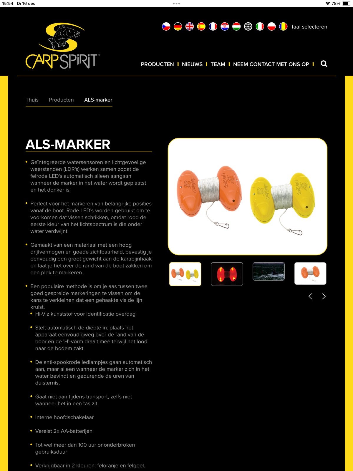 Carp spirit ALS led h marker oranje H-marker lichtgeven H, Ophalen of Verzenden, Zo goed als nieuw, Overige typen