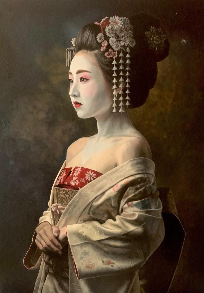 Handgesigneerd Olieverfschilderij – Geisha, Antiek en Kunst, Kunst | Schilderijen | Modern, Verzenden