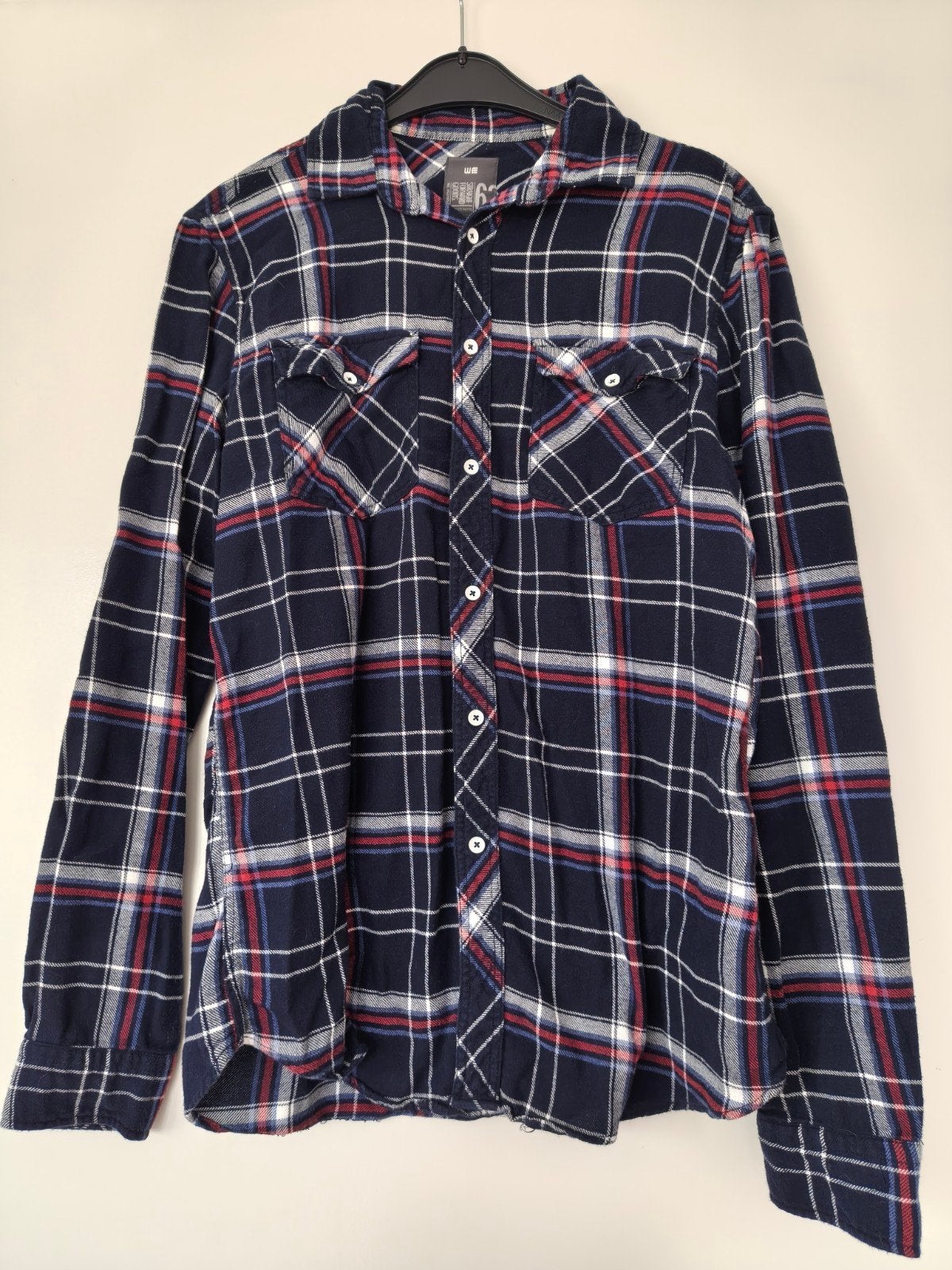 WE Houthakkers Flanellen Overhemd M - Wit Blauw Rood Ruit, Zo goed als nieuw, WE, Bruin, Halswijdte 39/40 (M)
