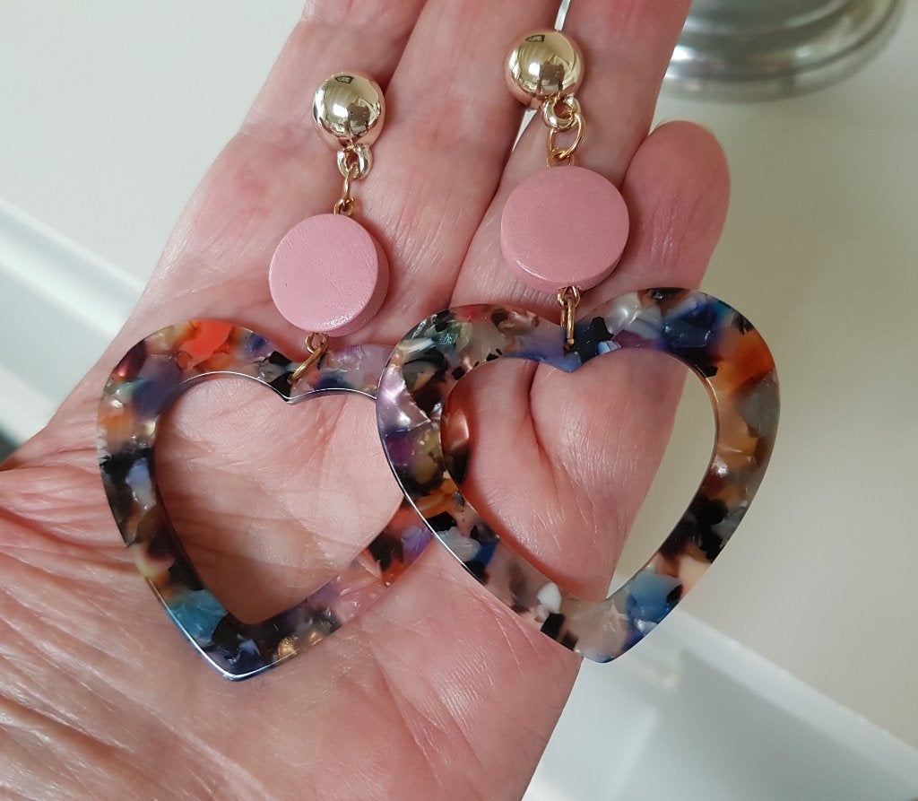 Marble Hartjes Oorbellen, Overige materialen, Overige kleuren, Verzenden, Nieuw