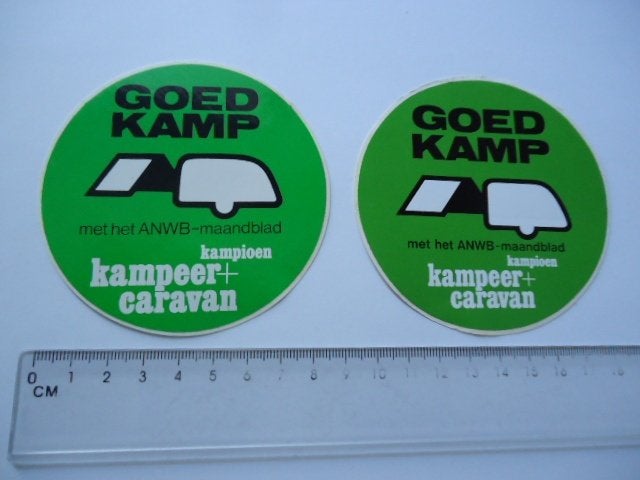 sticker oud ANWB kamperen camper caravan auto oldtimer 2x, Verzamelen, Stickers, Zo goed als nieuw, Bedrijf of Vereniging, Verzenden