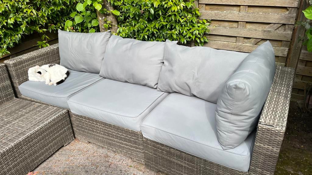 Lounge set met kussens, Tuin en Terras, Ophalen, Kunststof, Gebruikt, 3 zitplaatsen