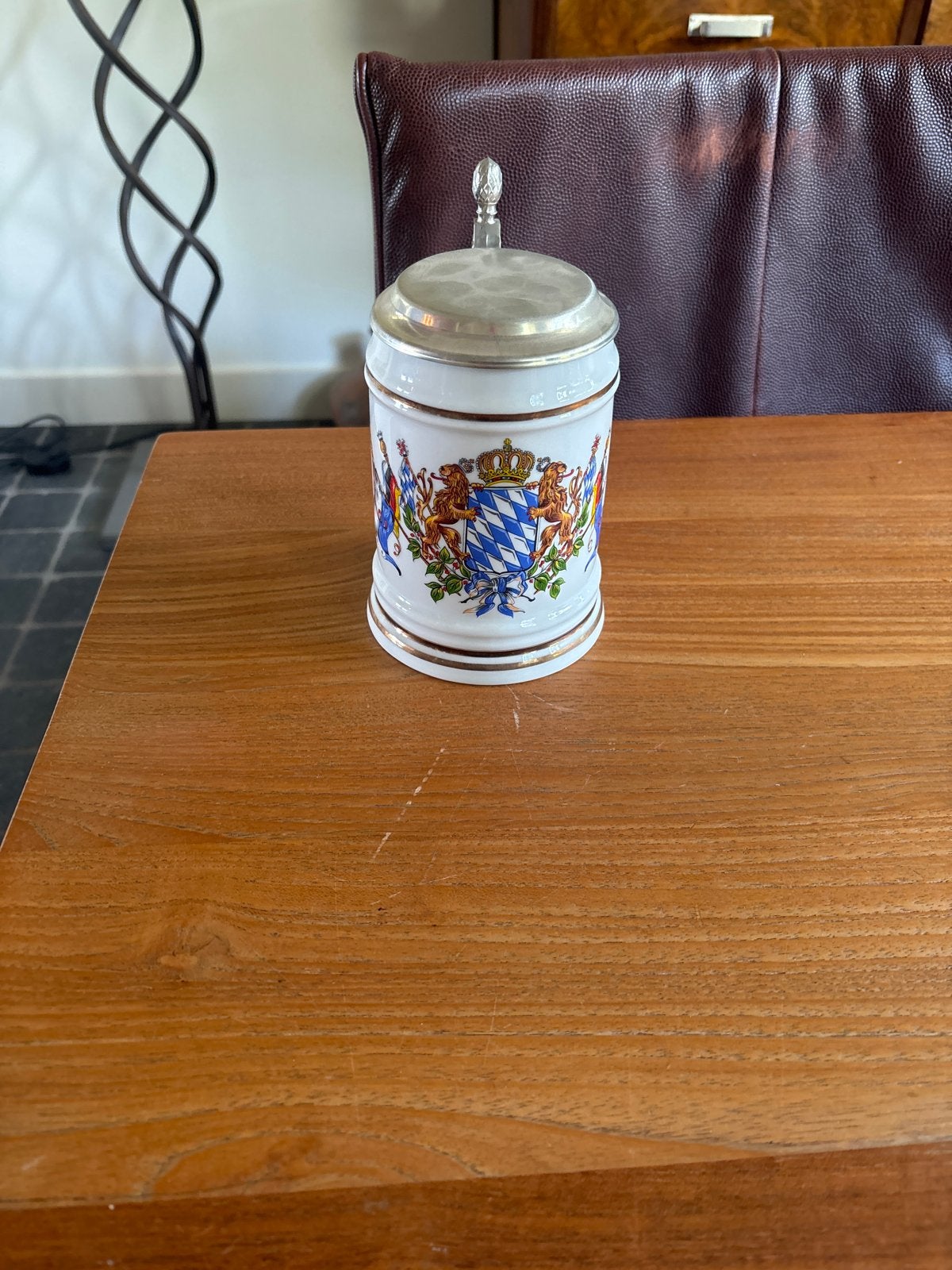 Vintage Bierpul met Beierse Wapen en Tinnen Deksel, Ophalen of Verzenden