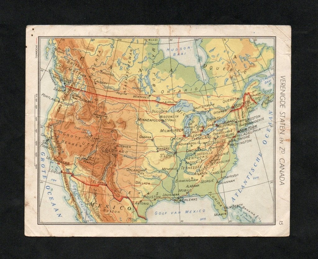 Kaart Verenigde Staten en Canada Pepermunt New York., Ophalen of Verzenden