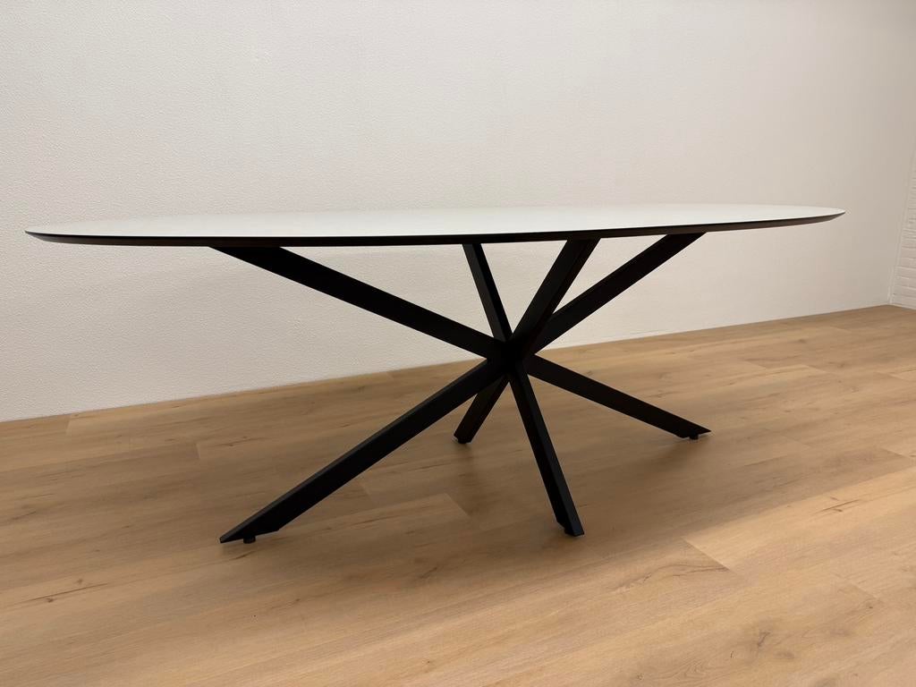 Ovale eettafel HPL Marmer 220x120 - Direct Leverbaar, 100 tot 150 cm, 200 cm of meer, Ophalen of Verzenden, Zo goed als nieuw