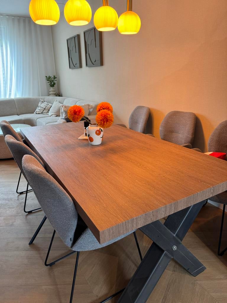 Eetkamertafel hout met stalen poten 200x100 cm, Huis en Inrichting, Tafels | Eettafels, Zo goed als nieuw, 100 tot 150 cm, 200 cm of meer
