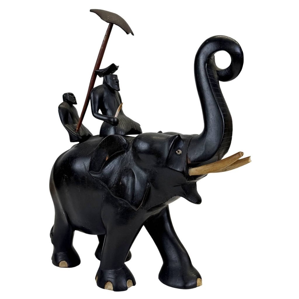 Olifantenbeeld – ebbenhout – met mahout – 32 cm, Antiek en Kunst, India, Ophalen of Verzenden, Houtsnijwerk, Hout