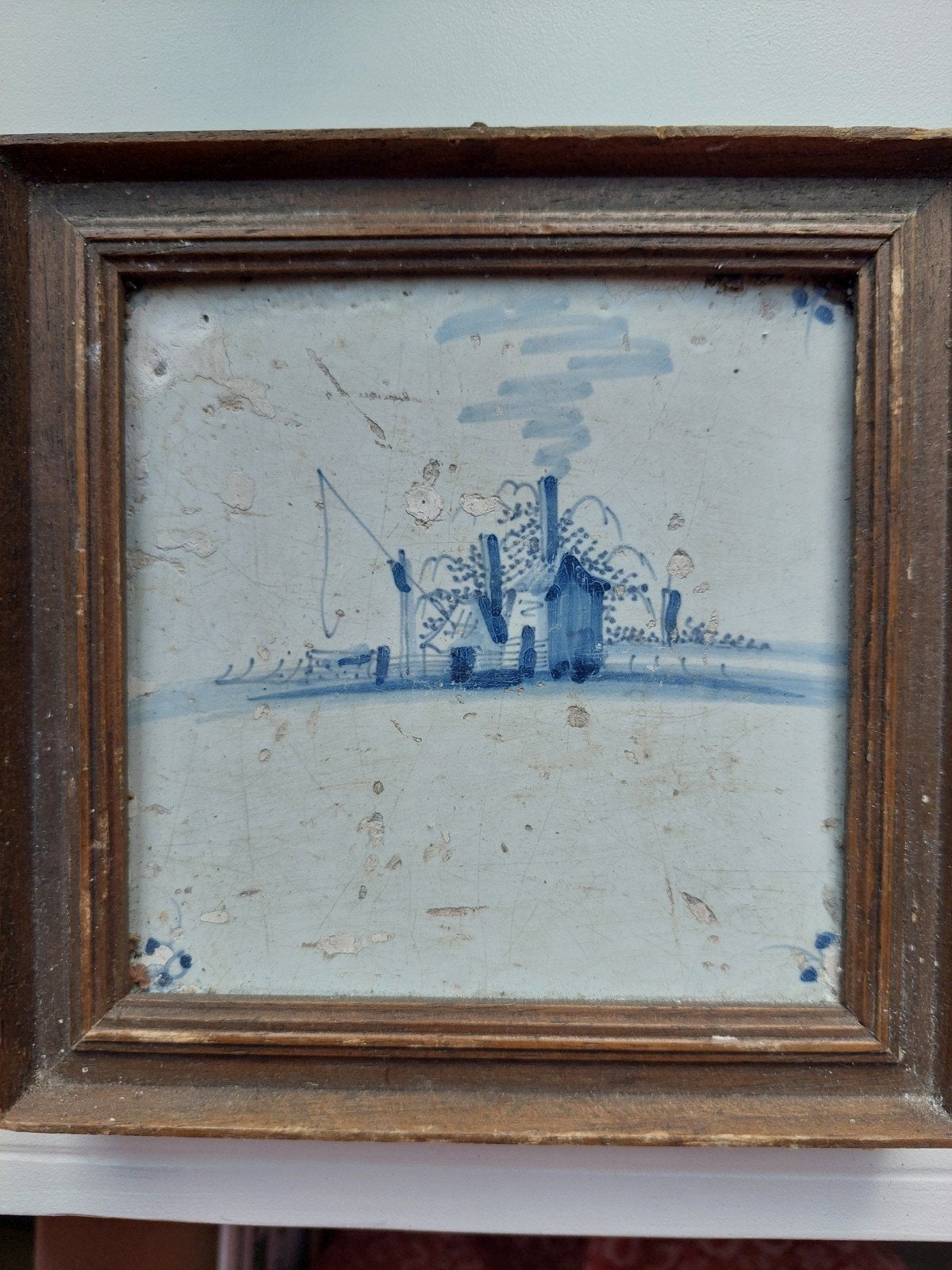 Antieke Delfts Blauwe Tegel met Hollands Landschap, Antiek en Kunst, Ophalen of Verzenden