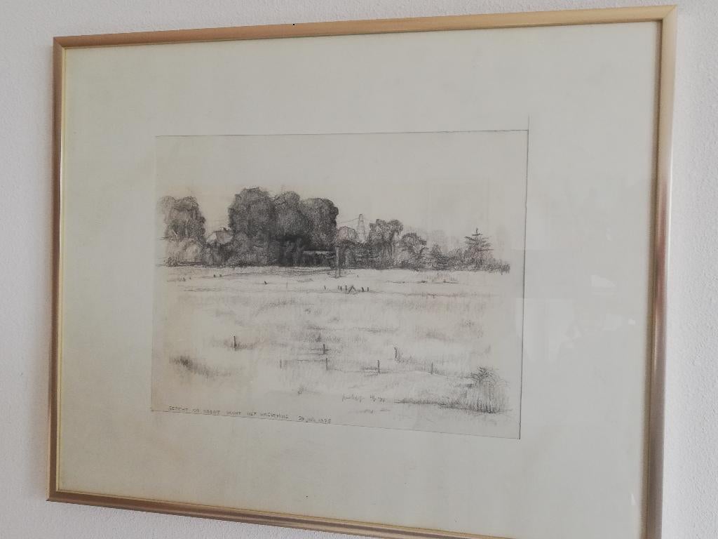 Prent Wachthuisje, Ophalen, Vintage, Gebruikt, Meerkleurig