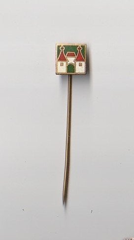 leuk emaille speldje met kasteeltje, Ophalen of Verzenden, Gebruikt, Overige onderwerpen, Speldje of Pin