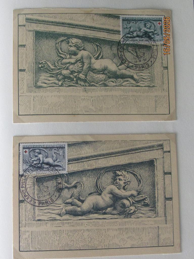 Nico Frankrijk Mi 955/6 maximumkaarten 1952, Ophalen of Verzenden, Gestempeld