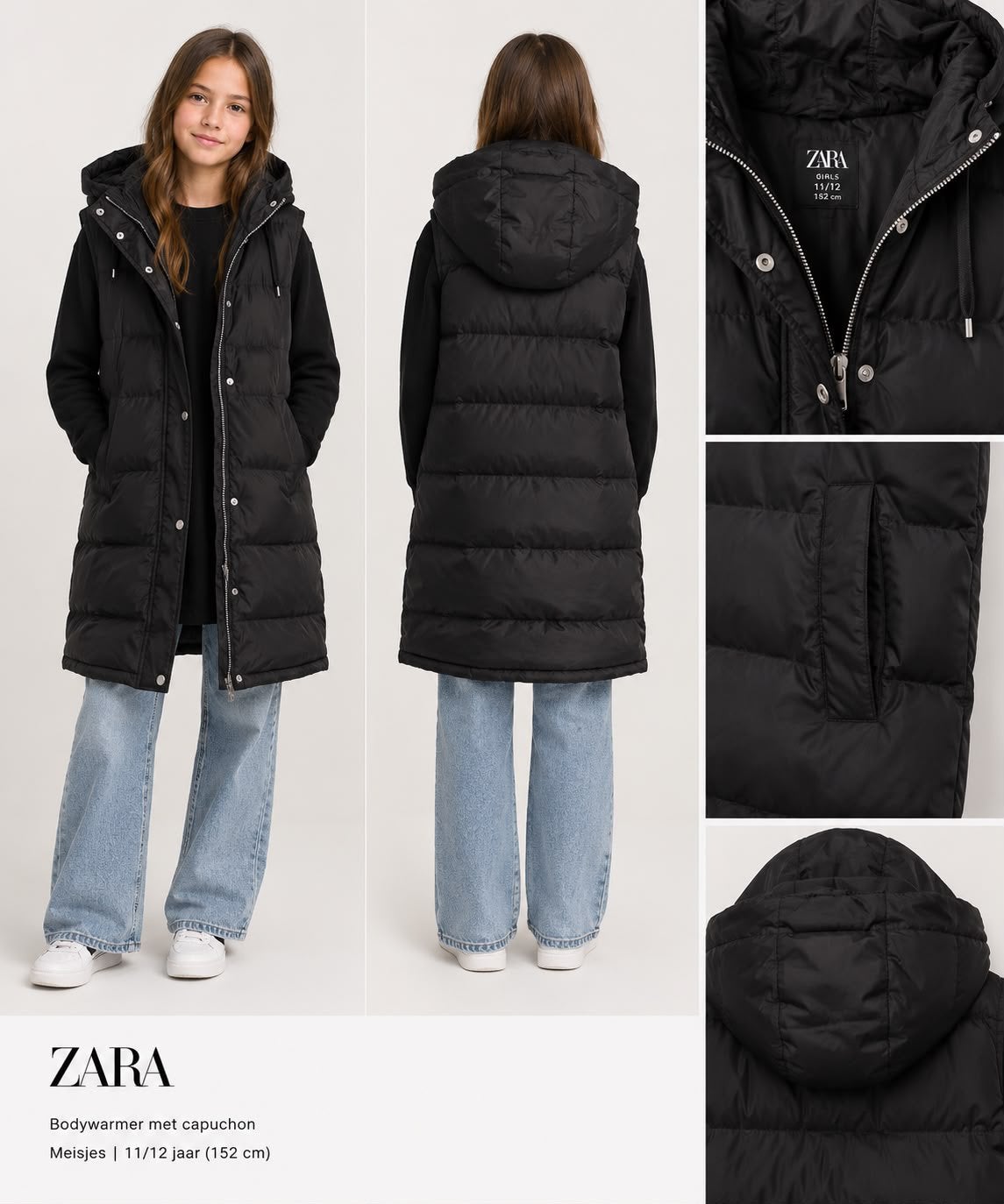 Meisjes bodywarmer van zara maat 11/12, Ophalen of Verzenden, Zo goed als nieuw, Zwart