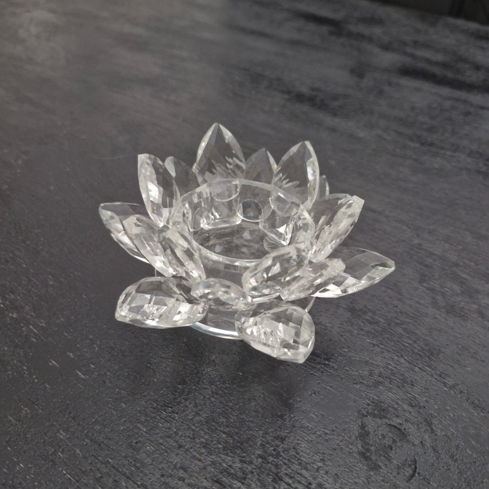 Glazen Lotus Waxinelichthouder - Elegant en Sfeervol, Huis en Inrichting, Gebruikt, Overige merken, Waxinelichthouder, Ophalen of Verzenden