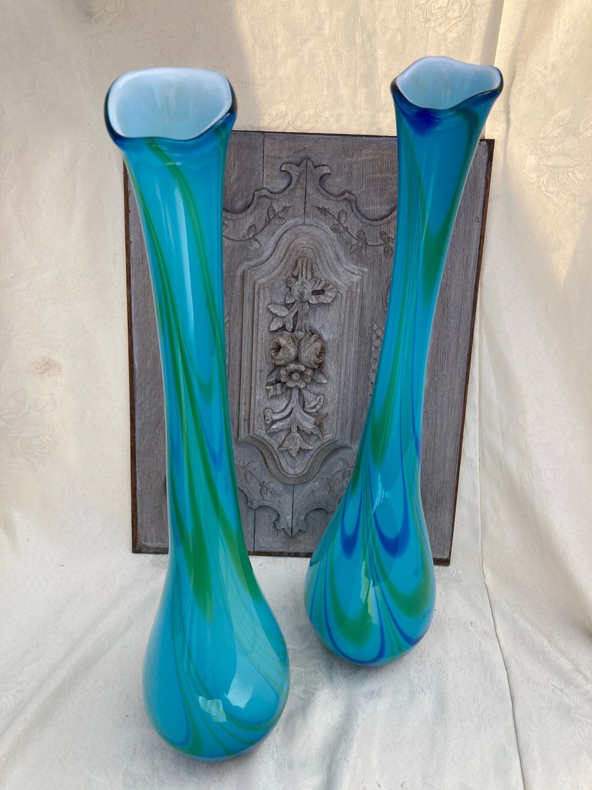 Set vintage Murano-stijl vazen - Turquoise/Aqua & Groen, Antiek en Kunst, Ophalen of Verzenden