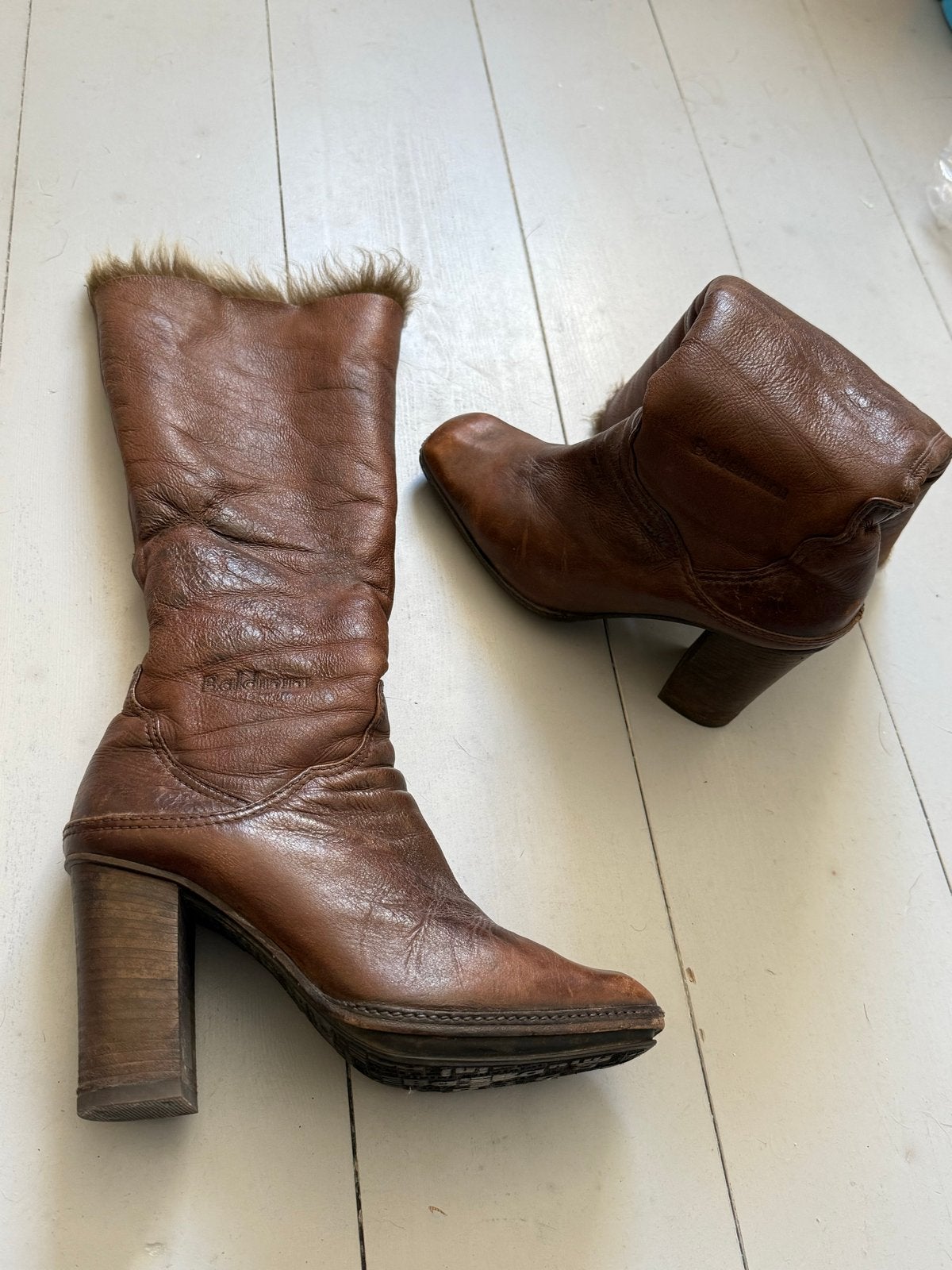 Baldinini Leren Winterlaarzen met Bontvoering - Hak 9cm, Ophalen of Verzenden, Gedragen, Bruin, Hoge laarzen