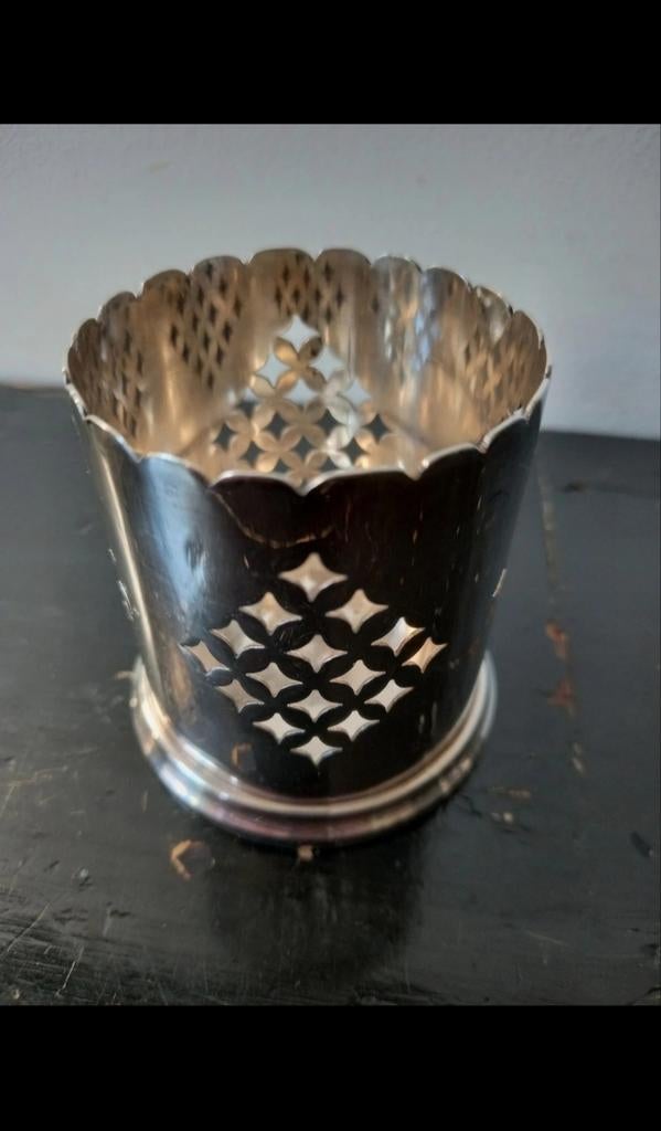 Vintage verzilverd Posthoorn lepelvaasje of theelichthouder, Ophalen of Verzenden