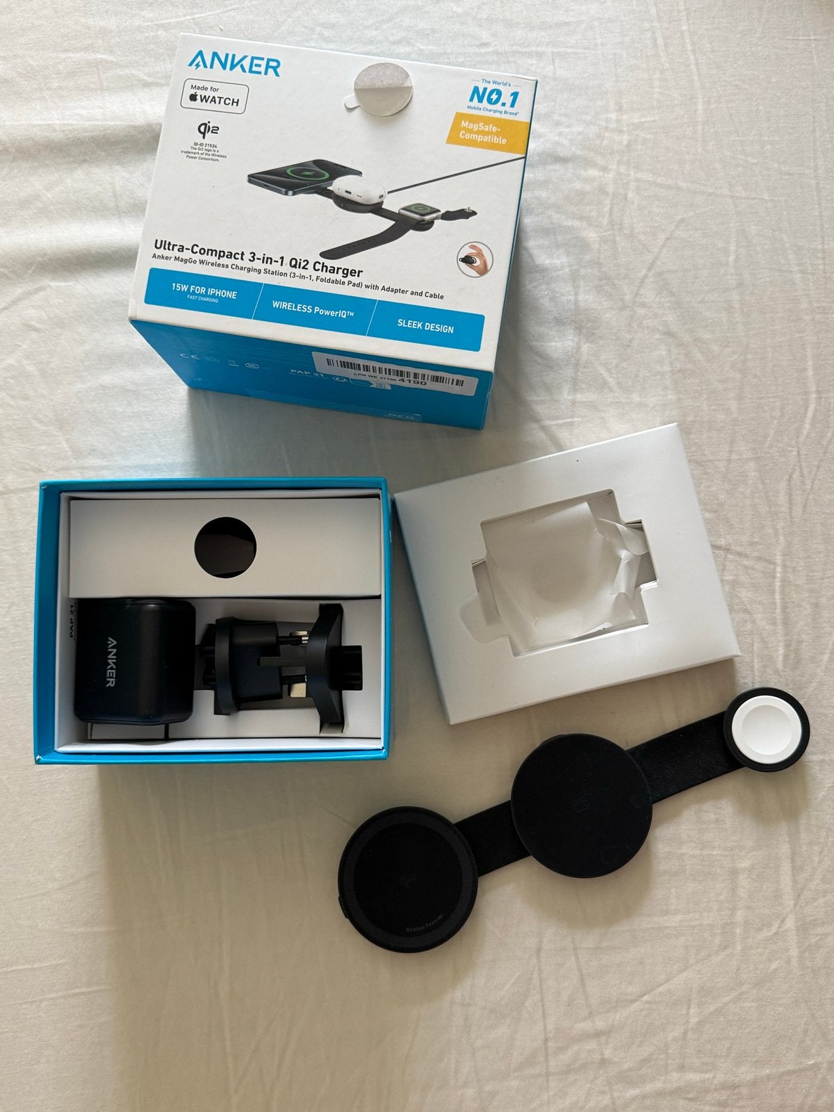 Anker MagGo 3-in-1 Oplader - Zo goed als nieuw, Anker, Draadloze oplader, Ophalen of Verzenden, Zo goed als nieuw