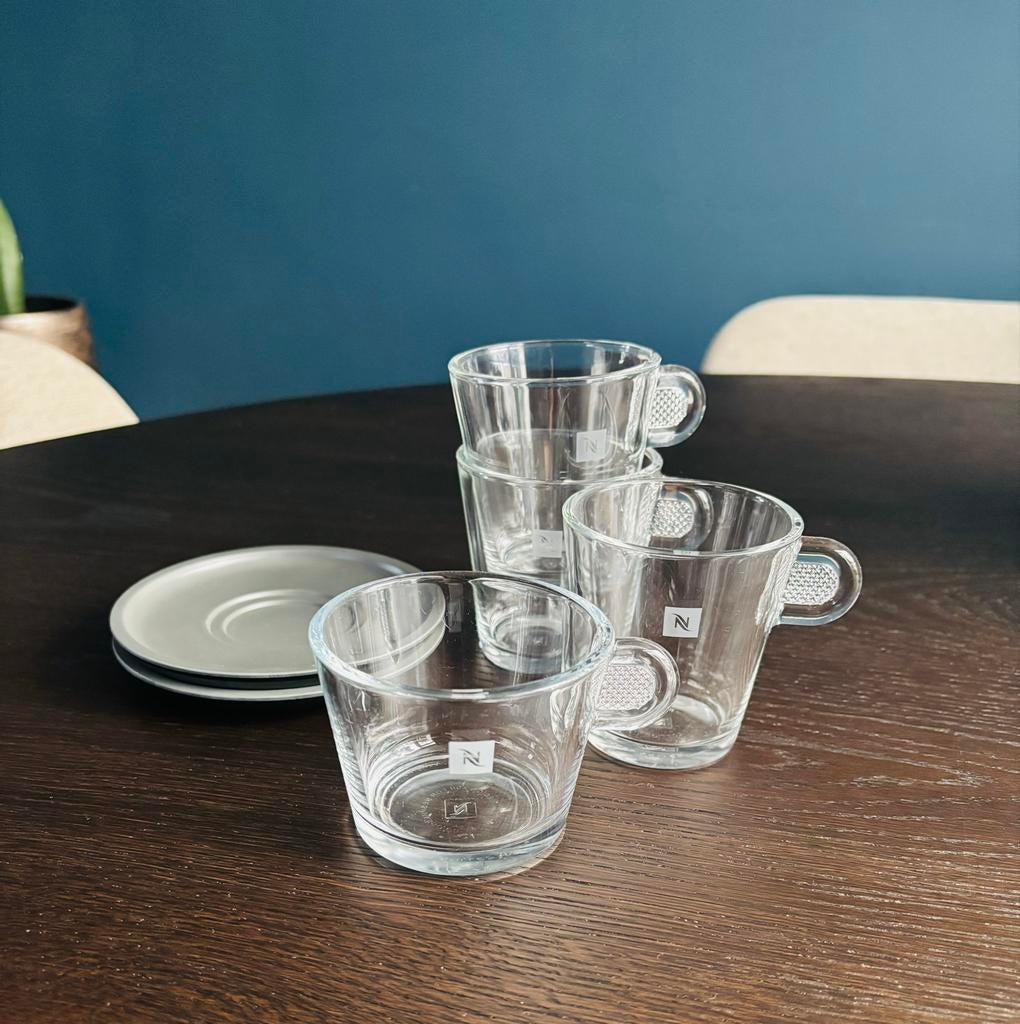 Nespresso kopjes en schotels | Lungo | Cappuccino, Gebruikt, Ophalen of Verzenden, Glas, Effen