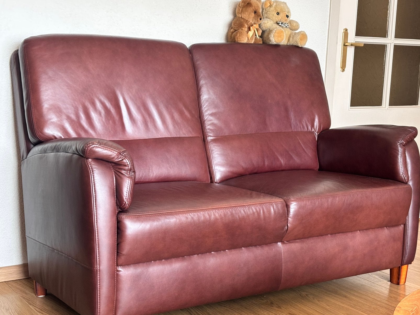 Bankstel, bruin leer gratis afhalen, Huis en Inrichting, Ophalen, Gebruikt, Oude stijl, 150 tot 200 cm