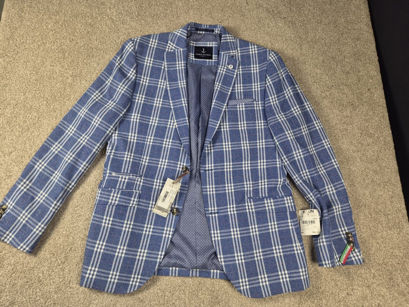 Marco Manzini Geruit Colbert blazer Maat 50 Blauw.. Nieuw, Nieuw, Marco Manzini, Ophalen of Verzenden, Maat 48/50 (M)