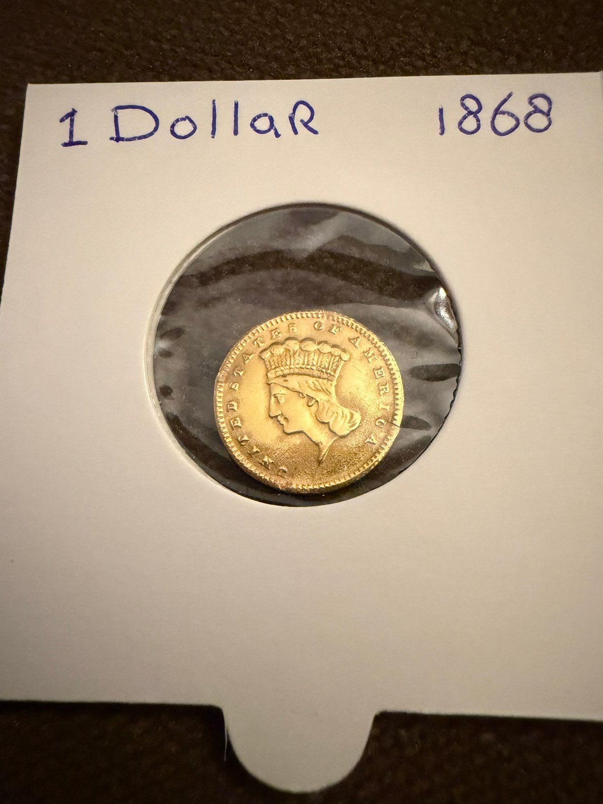 Gouden 1 Dollar 1868 Large indian head indian princess, Ophalen of Verzenden, Noord-Amerika, Losse munt, Goud
