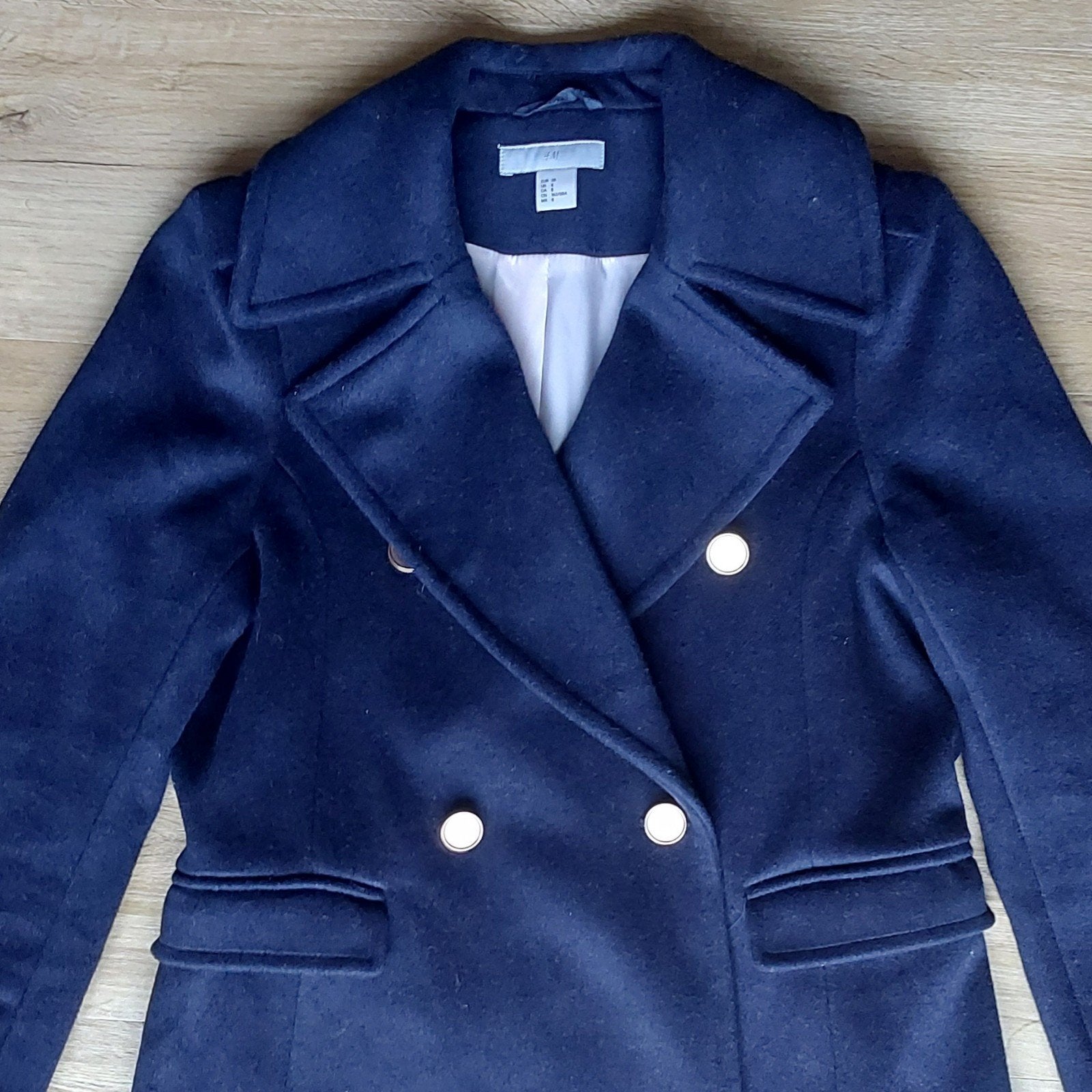 H&M donker blauwe wollen jas winterjas maat 38 marinelook, Maat 38/40 (M), H&M, Blauw, Ophalen of Verzenden