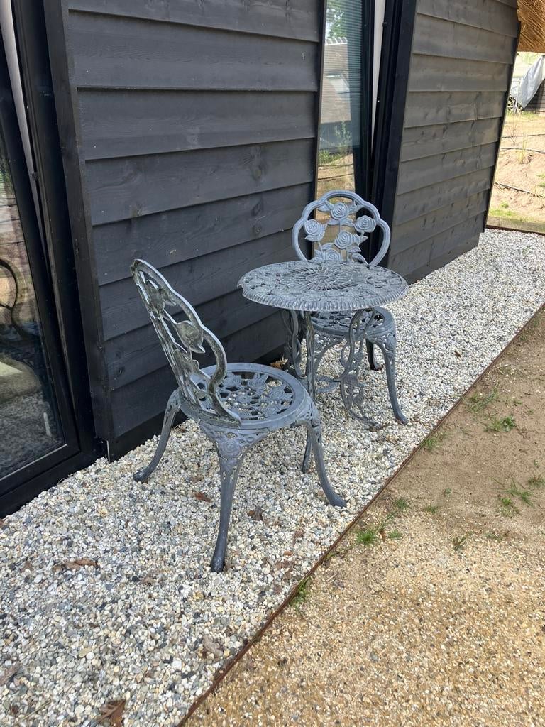 Gietijzeren bistrotuinset, Tuin en Terras, Tuinsets en Loungesets, Ophalen, Gebruikt, Overige materialen, 2 zitplaatsen