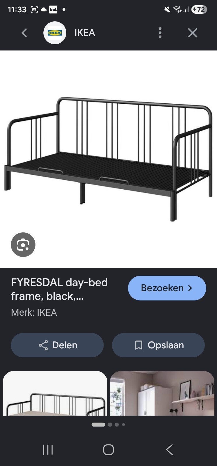 IKEA FYRESDAL Bedbank Zwart - Zo goed als nieuw, 90 cm, Eenpersoons, Zwart, Ophalen of Verzenden