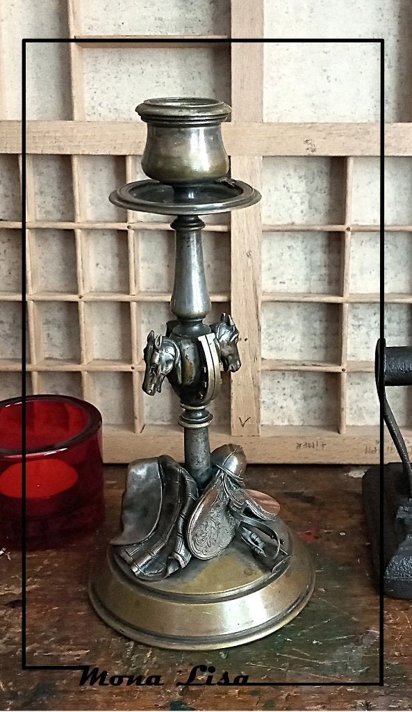 Hippisch kandelaar, messing = 21 cm hoog, Ophalen of Verzenden, Overige materialen, Kandelaar