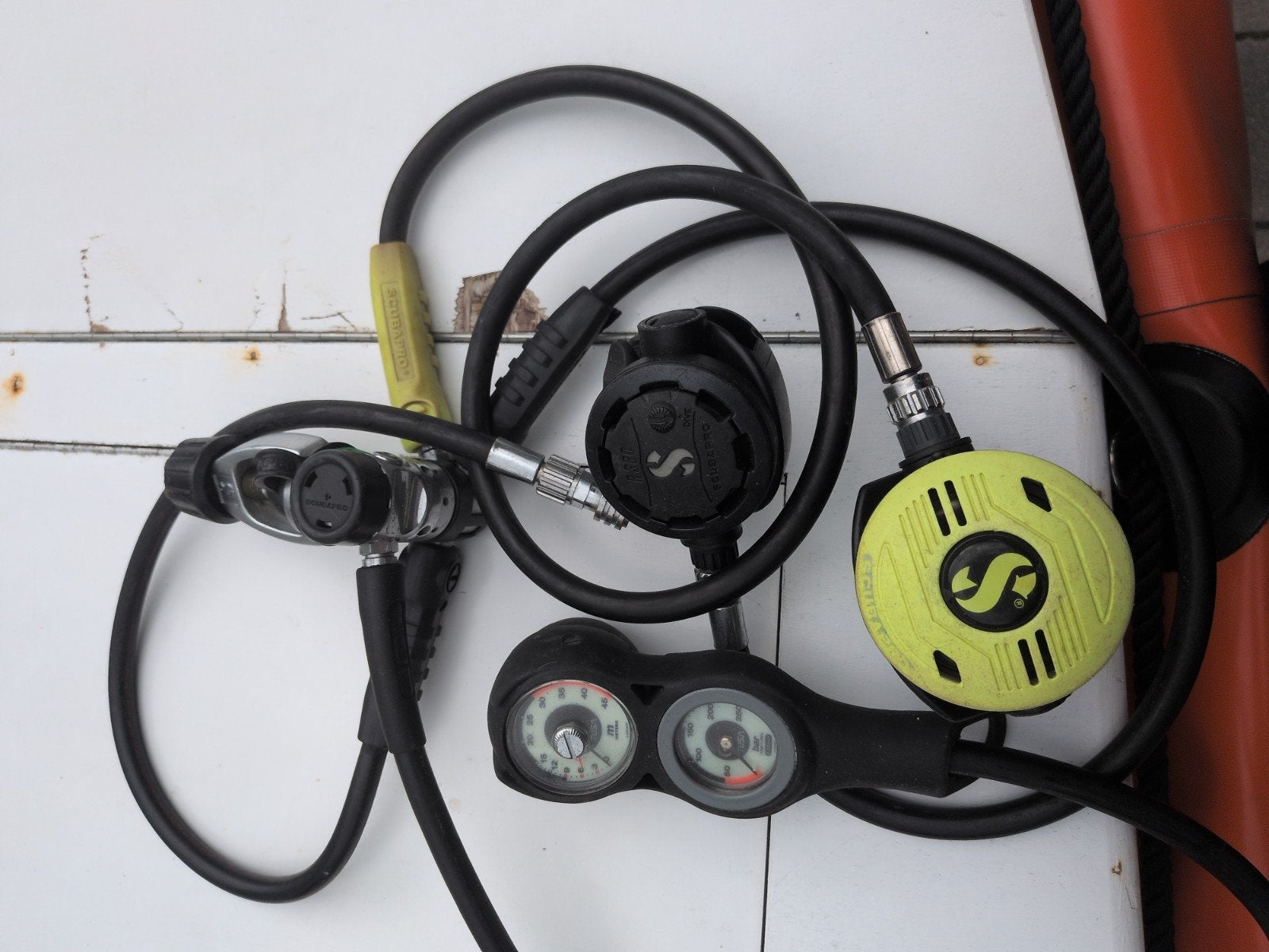 Scubapro Duikregelaar Set met Manometer en Kompas, Watersport en Boten, Duiken, Ophalen of Verzenden, Gebruikt