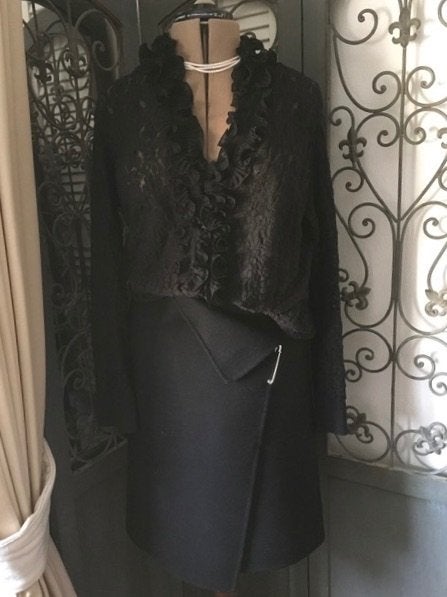 *GUCCI* PRACHTIGE APARTE 'WOLLEN' OVERSLAG ROK ZWART 40-42, Kleding | Dames, Verzenden, Zwart, Maat 42/44 (L), Knielengte