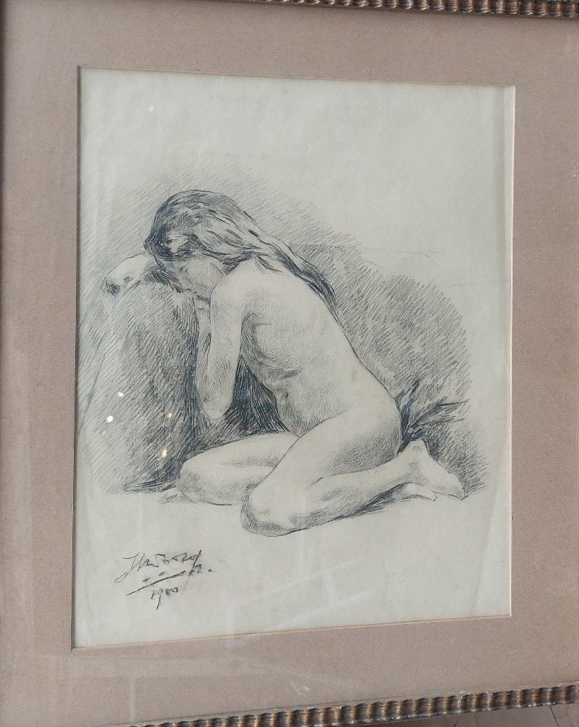 Tekening Jan Toorop "Naakt", Antiek en Kunst, Ophalen, Tekening, Potloodtekening, Handgemaakt