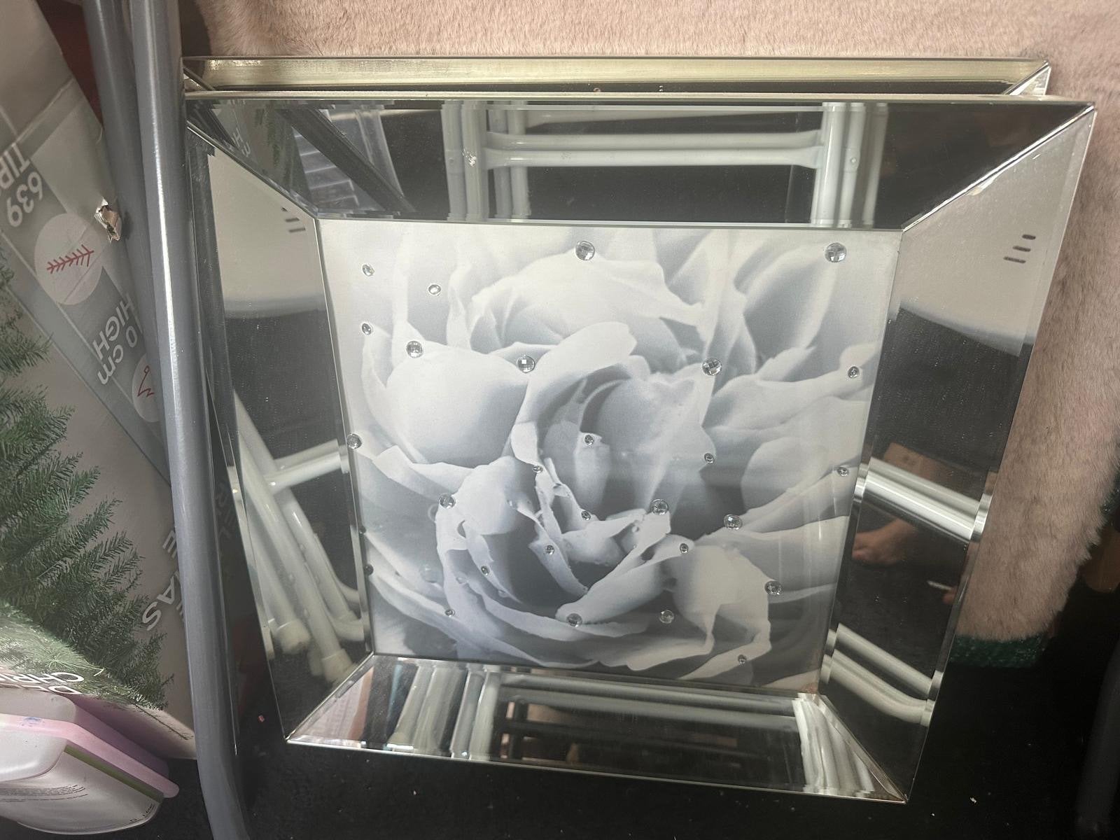Fotolijst Spiegel met roos decoratie en strass steentjes, Ophalen, Minder dan 50 cm, Gebruikt, Vierkant