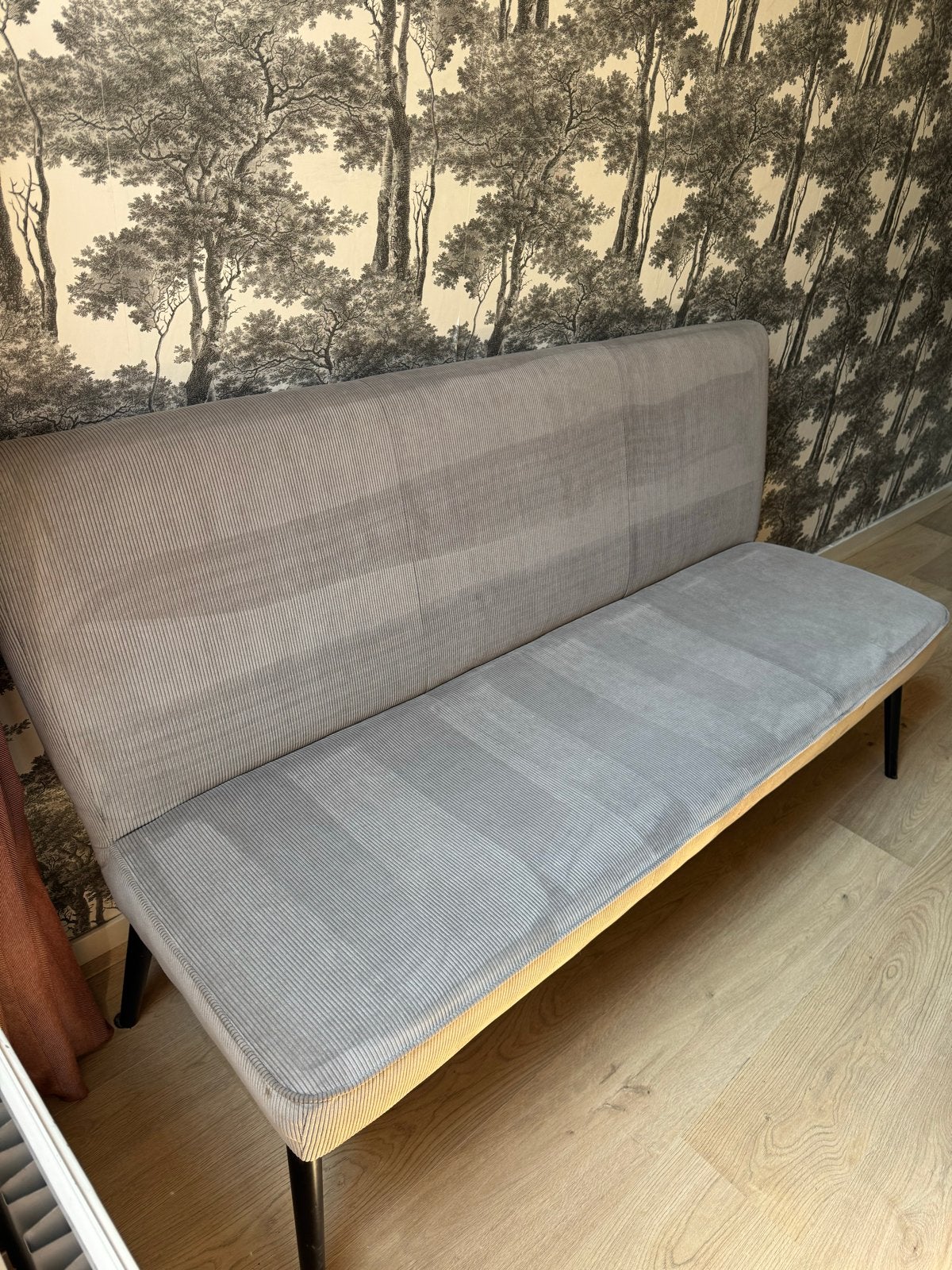 Grijze eetkamerbank ribstof, Ophalen, Gebruikt, 150 tot 200 cm, Tweepersoons