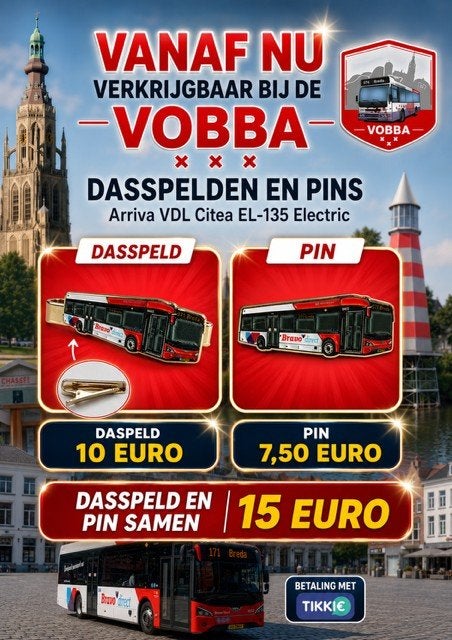Dasspeld en Pin Arriva VDL Citea EL-135 Electric Bus, Verzamelen, Ophalen of Verzenden, Nieuw, Transport, Speldje of Pin