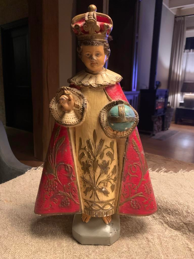 Antiek Christelijk beeldje - Jezuïet met kroon en wereldbol, Antiek en Kunst, Antiek | Religie, Ophalen of Verzenden