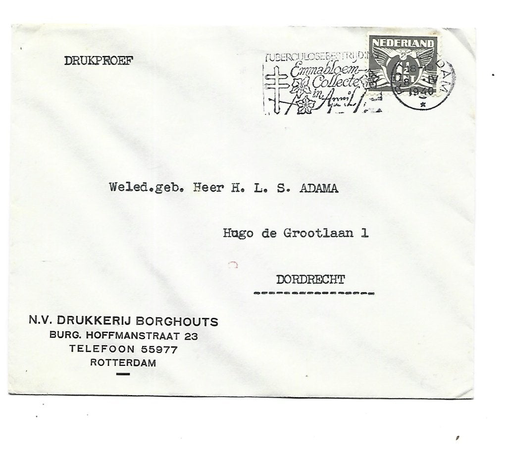 Rotterdam -N.V.Drukkerij Borghouts -naar Dordrecht -1940, Verzenden, Envelop