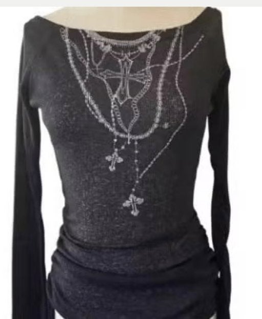 Prachtige vintage top zwart Gothic / Alt met tattoo print, Kleding | Dames, Maat 38/40 (M), Zwart, Nieuw, Ophalen of Verzenden