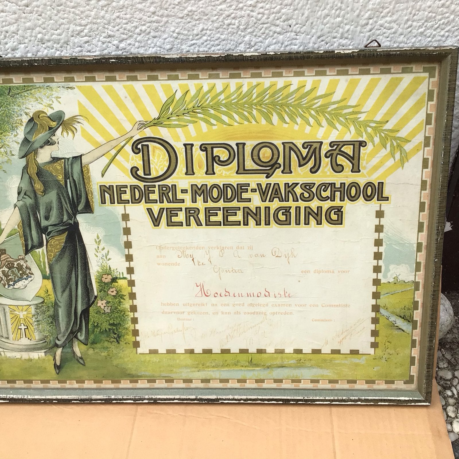 Vintage Diploma Nederlandse Mode-Vakschool Vereniging, Antiek en Kunst, Ophalen of Verzenden