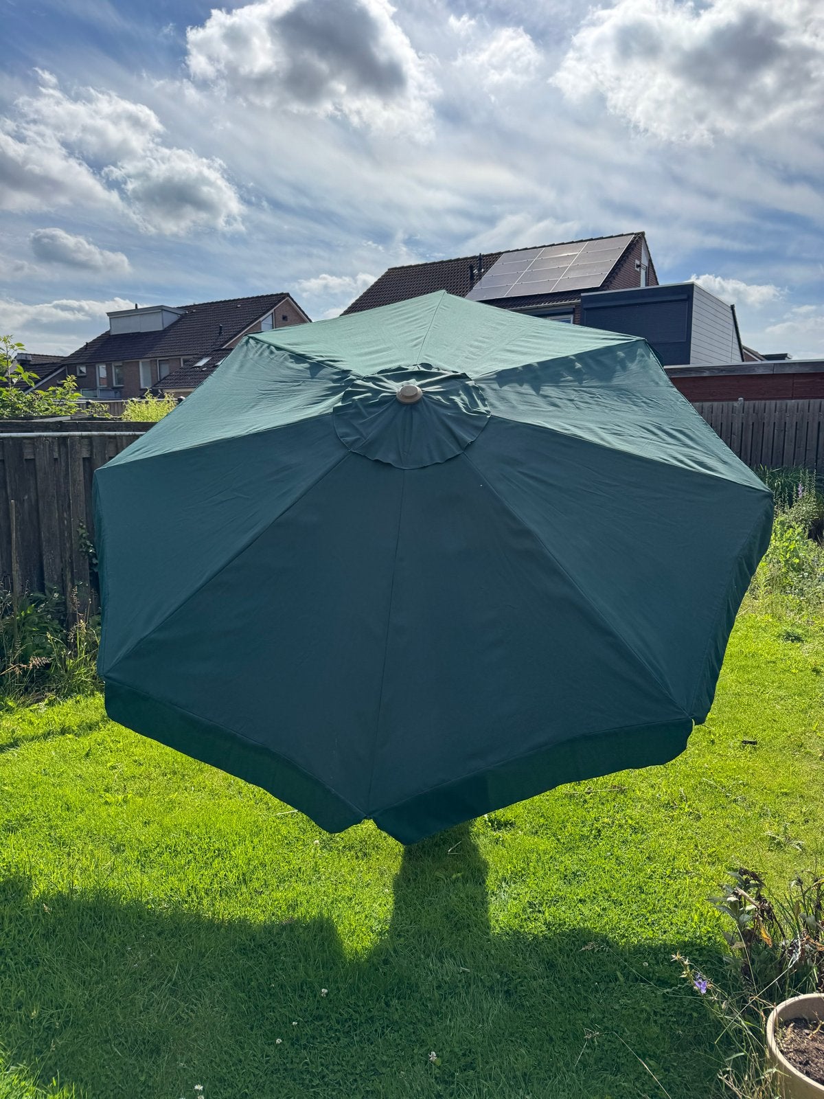Groene parasol met grondanker, Ophalen, 2 tot 3 meter, Stokparasol, Verstelbaar