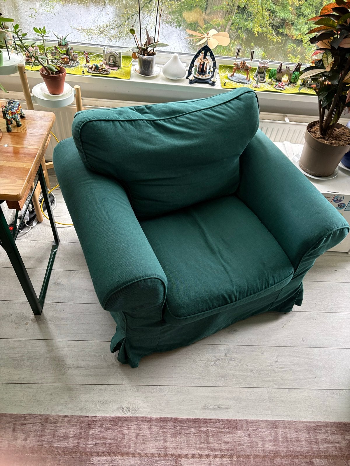 IKEA EKTORP Fauteuil met groene en grijze hoes, Huis en Inrichting, Ophalen, Gebruikt, Stof, 75 tot 100 cm