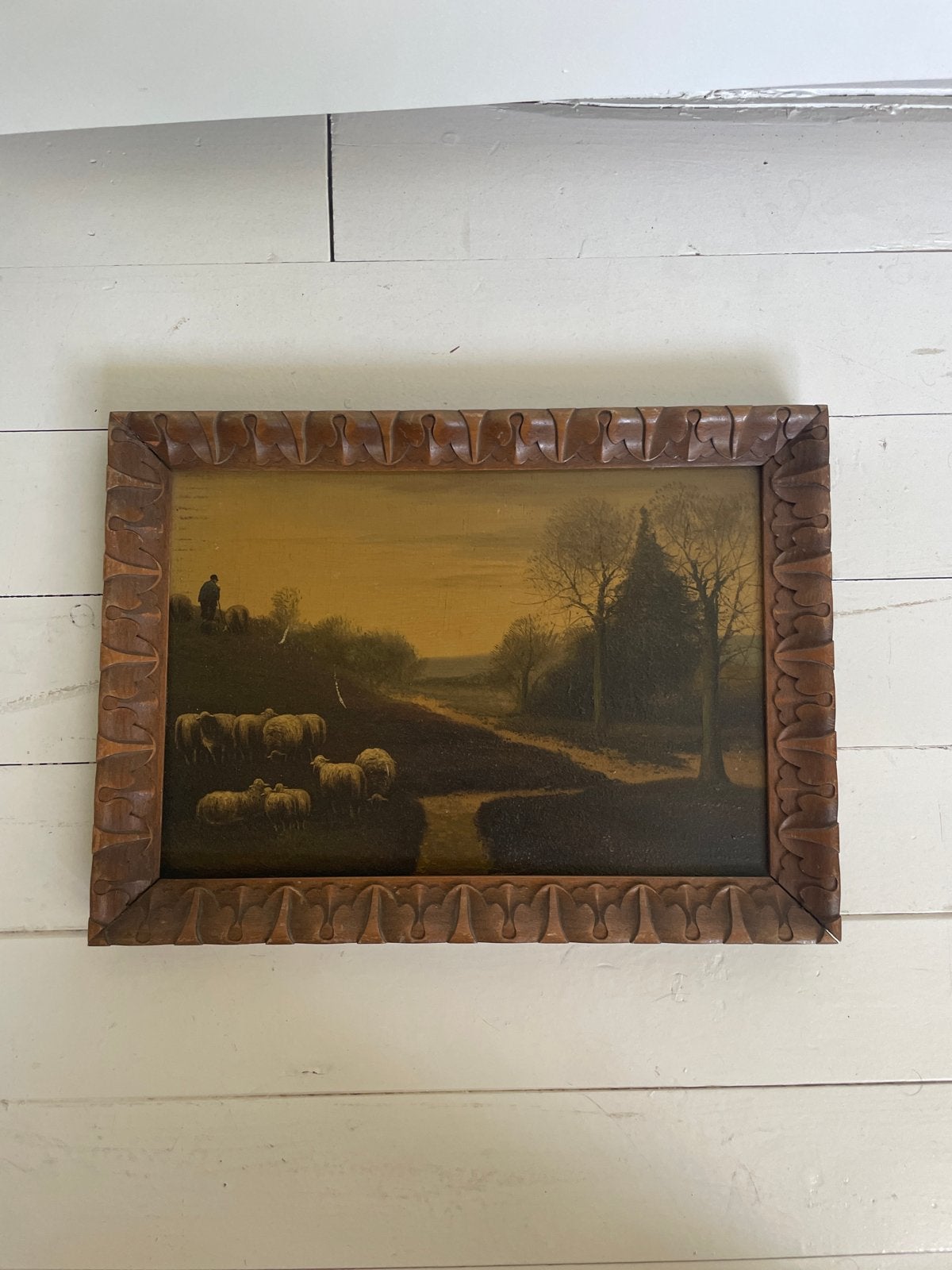 Oud Hollands Landschap met Herder en Schapen, Paneel, Oud hollands, Ophalen of Verzenden, Landschap