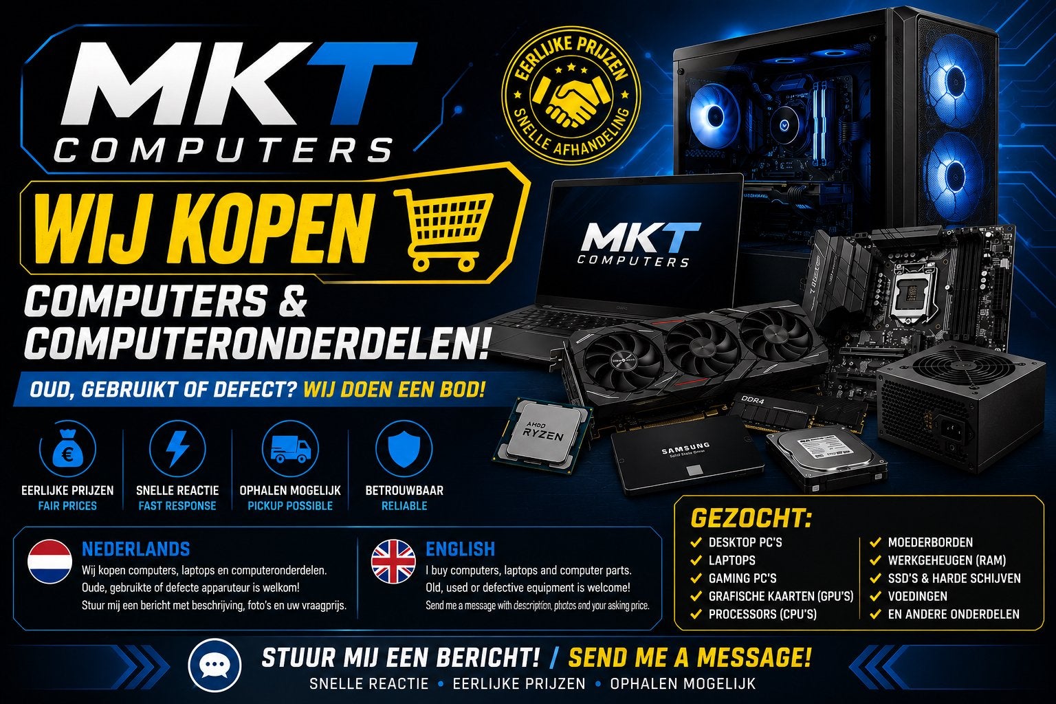 Gezocht: Computers & Computeronderdelen Inkoop, Computers en Software, Desktop Pc's, Met monitor, Ophalen of Verzenden, Zo goed als nieuw