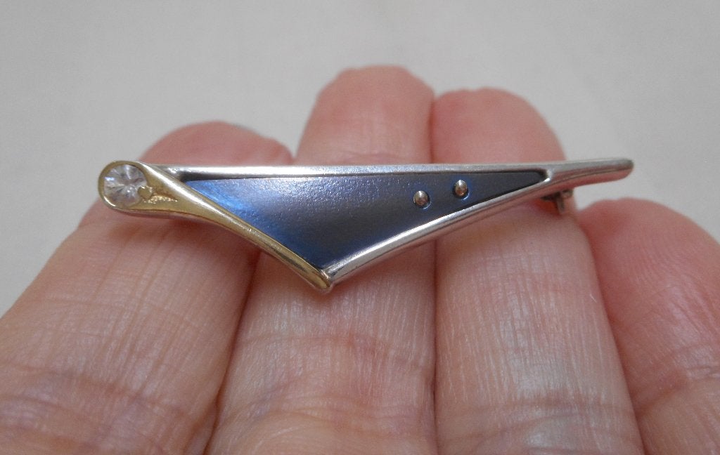 Zilveren modernist bicolor broche Franz Schreurle nr.154, 4 tot 7 cm, Overige kleuren, Verzenden, Zo goed als nieuw