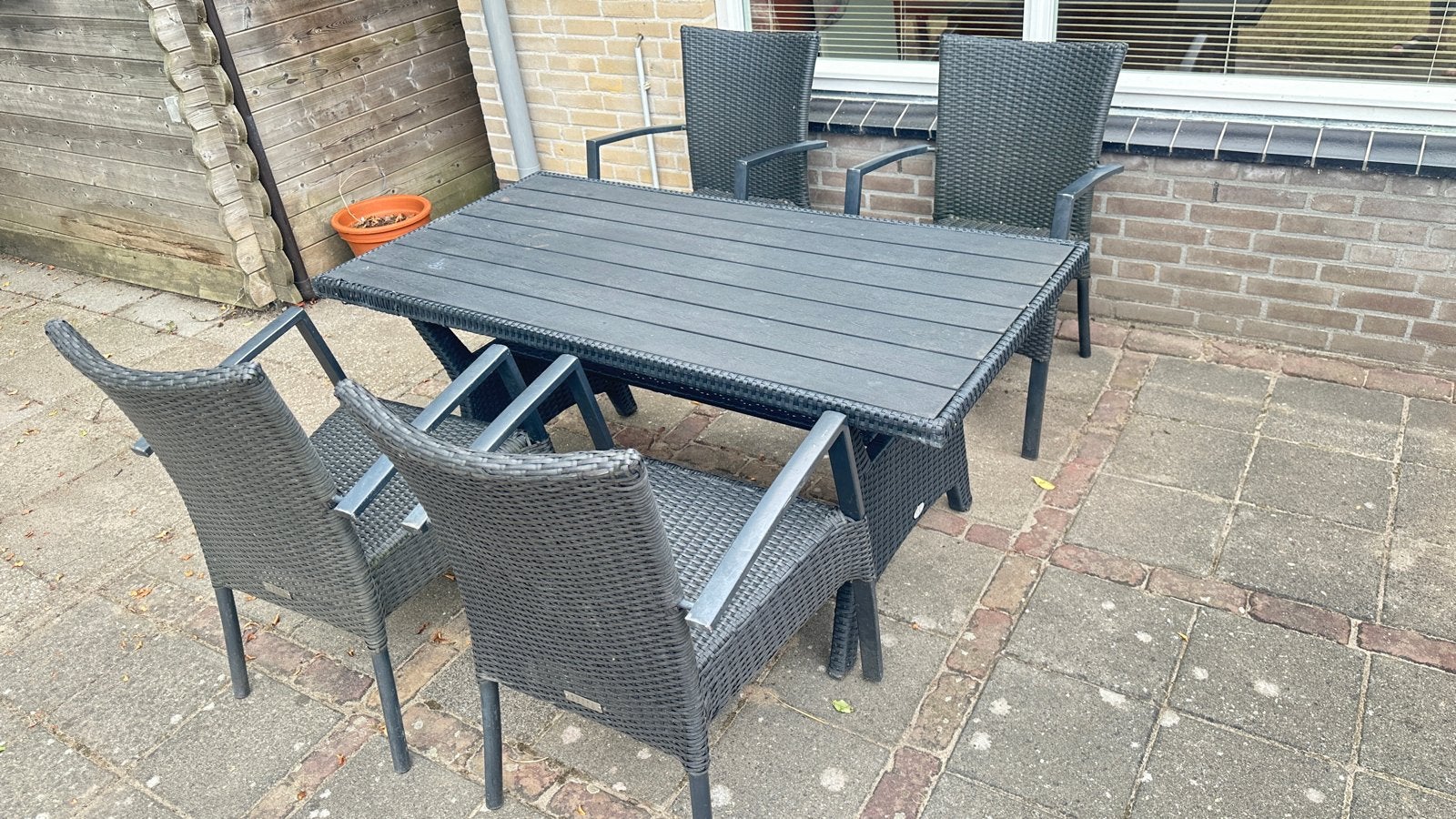 Tuinset met 4 stoelen en tafel, Ophalen, 4 zitplaatsen, Gebruikt, Eettafel
