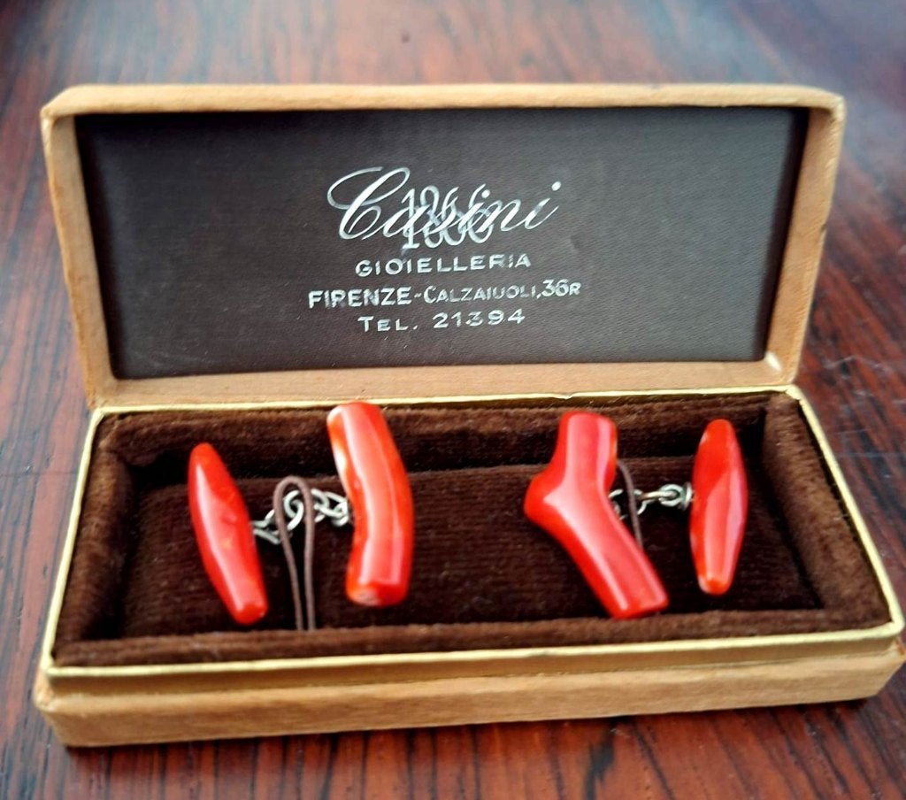 Schitterende Antieke Italiaanse Bloedkoraal Manchetknopen, Sieraden, Tassen en Uiterlijk, Ophalen of Verzenden, Zilver, Ring, Met edelsteen