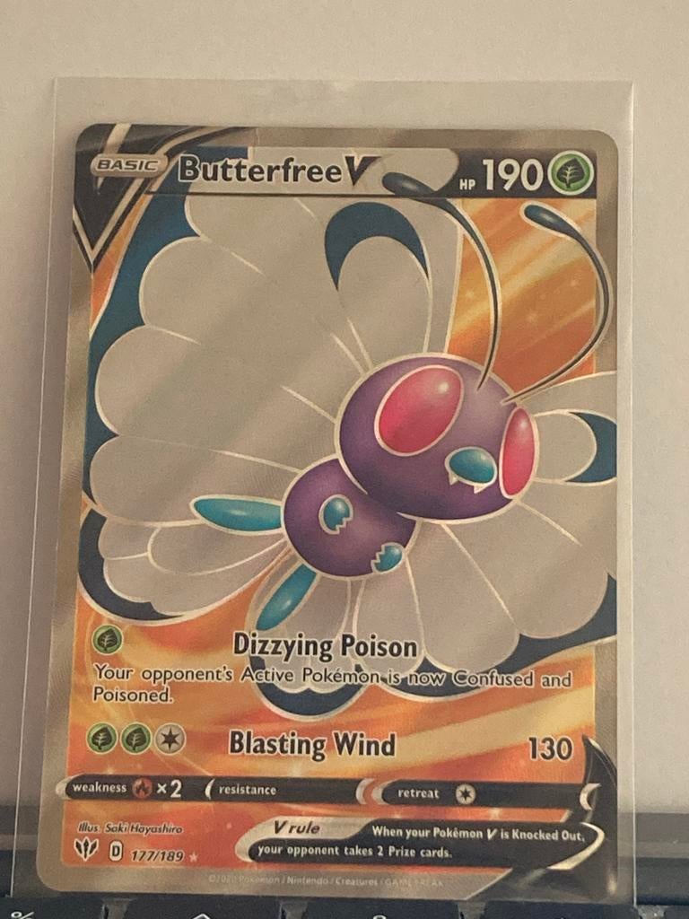 Butterfree V Pokémon kaart (177/189) Near Mint, Ophalen of Verzenden, Zo goed als nieuw, Losse kaart