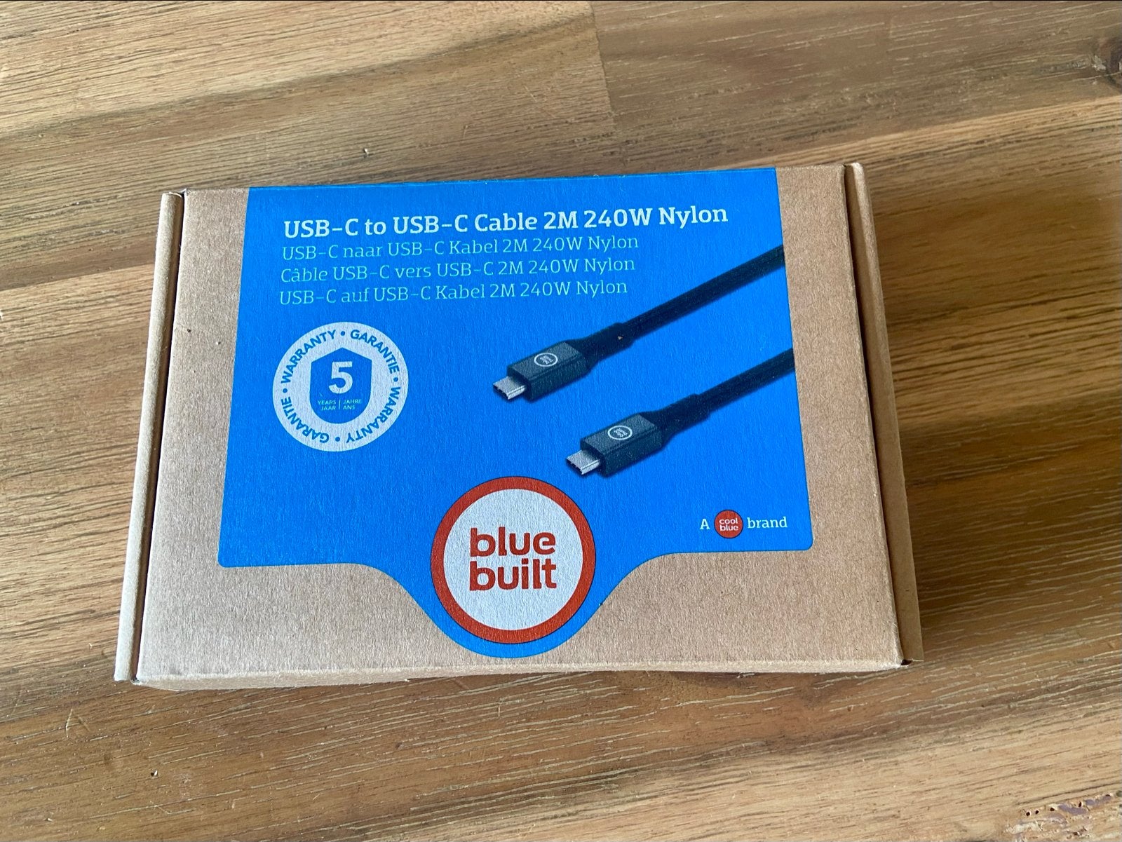 BlueBuilt USB C-kabel 240W 2m Nylon Zwart, Ophalen, Nieuw